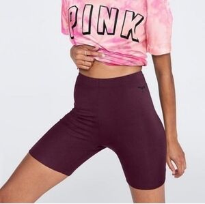 PINK Victoria's Secret YOGA Bike Shorts High Waist Rise Elastic Burgundy Large L